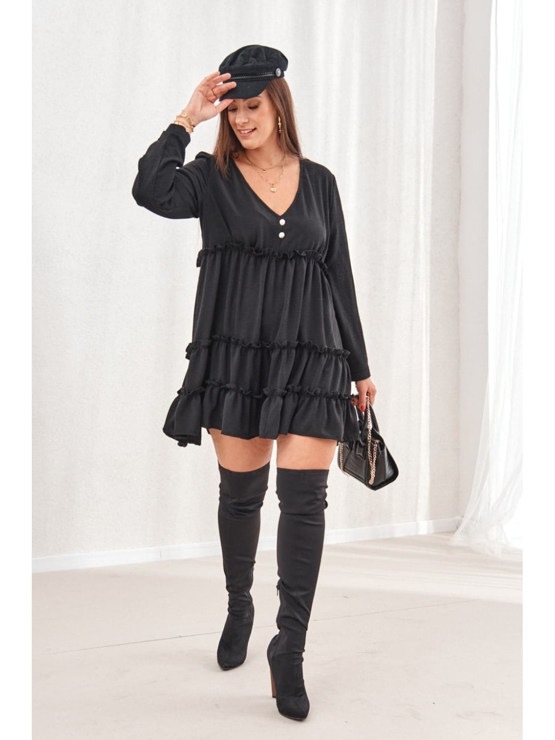 Rochie ample cu volane, neagra 0544 - Magazin online - Boutique